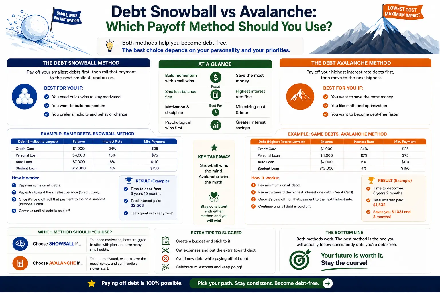 Debt snowball vs avalanche payoff order compared for Indian credit cards and loans