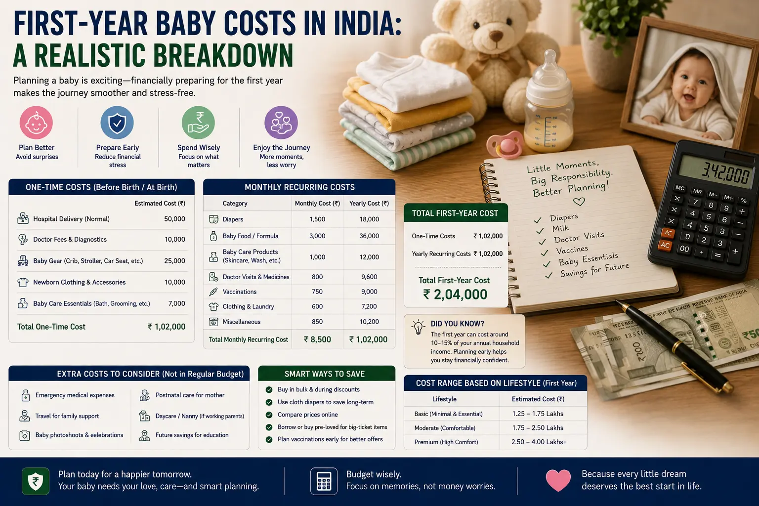 First year baby costs in India — delivery, diapers, vaccination and childcare budget breakdown by city