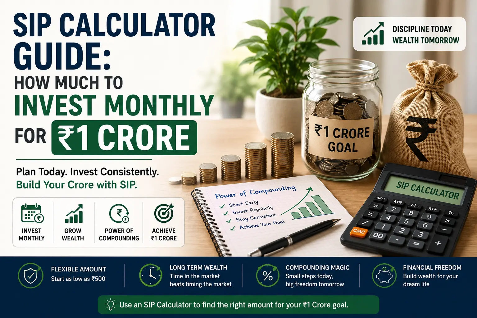 How much monthly SIP is needed to build one crore rupees — monthly amounts by years and expected return