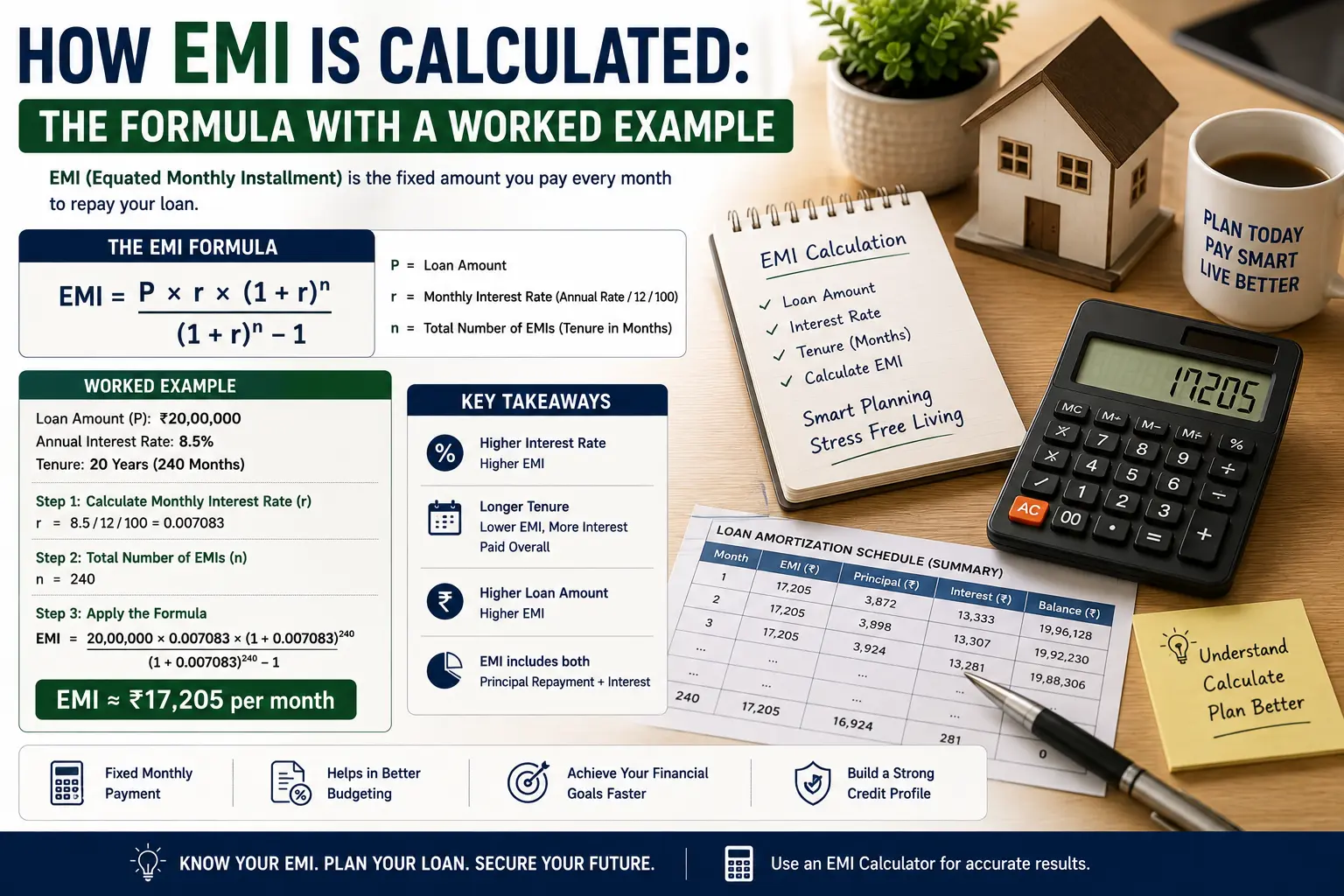 How to calculate EMI manually — reducing balance formula with a ten lakh rupee worked example