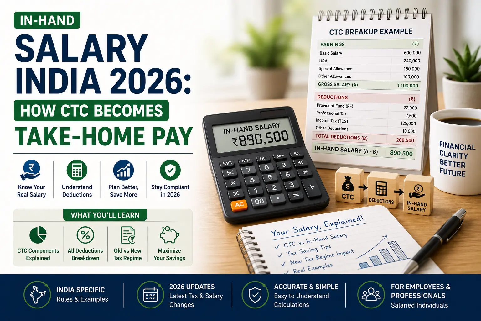 How to calculate in-hand salary from CTC in India — EPF, gratuity, professional tax and income tax deductions explained