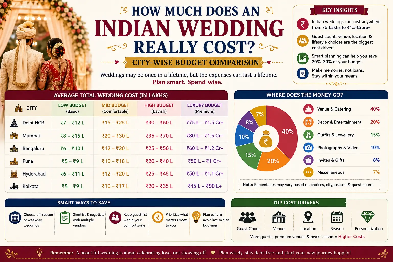 How much does an Indian wedding cost city wise — budget breakdown for metro and tier-2 cities